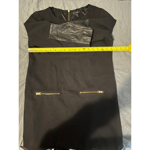 J.Crew Black Sheath Dress 8P – Faux Leather Trim & Gold Zippers - Picture 5 of 6